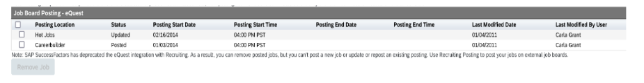 Deprecation of eQuest Job Posting Integration with Recruiting