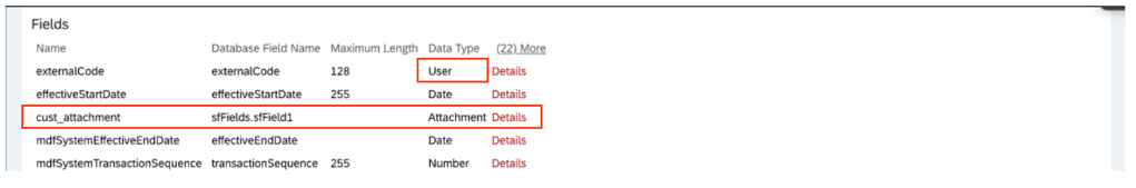 set external Code's data type as User' so that it can be used in Employee Profile
create fieldcust_attachment with data type Attachment.'